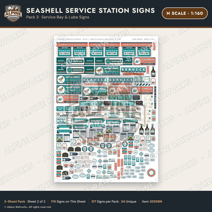 Alpine Railworks 30938N N Scale Roadside Signs - Seashell Gas Station