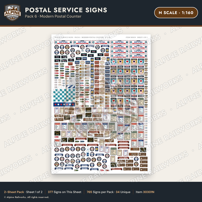 Alpine Railworks 30301N N Scale Postal Service Signs