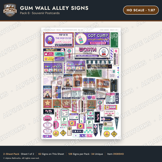 Alpine Railworks 31085HO HO Scale Roadside Signs - Bubblegum Alley