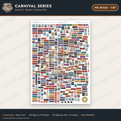 Alpine Railworks 30008HO HO Scale Carnival Signs - Modern Theme Park
