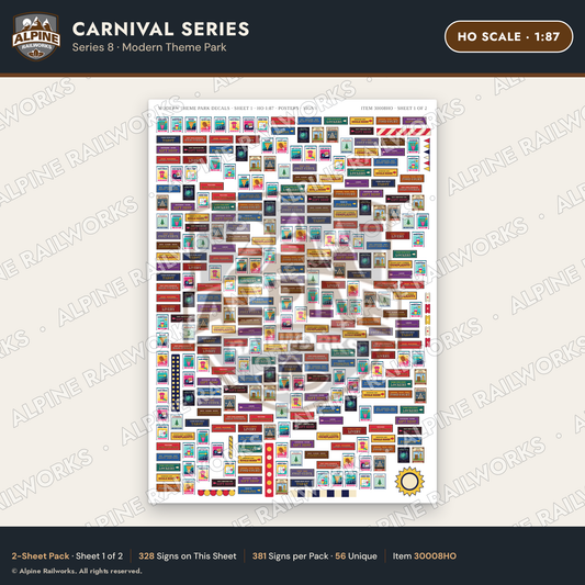 Alpine Railworks 30008HO HO Scale Carnival Signs - Modern Theme Park