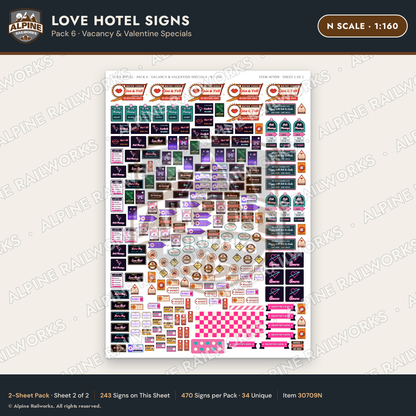 Alpine Railworks 30709N N Scale Love Hotel Signs - Vacancy