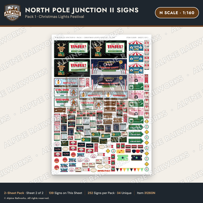 Alpine Railworks 31260N N Scale Christmas Town Signs - Lights Festival