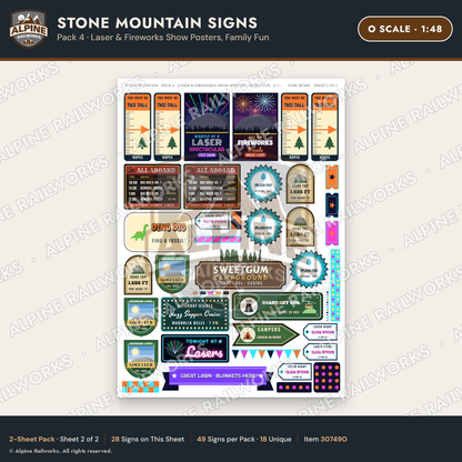 Alpine Railworks 30749O O Scale Tourist Signs - Stone Mountain - Laser