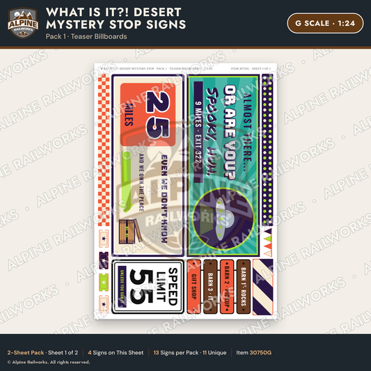 Alpine Railworks 30750G G Scale Roadside Signs - Desert Mystery Stop