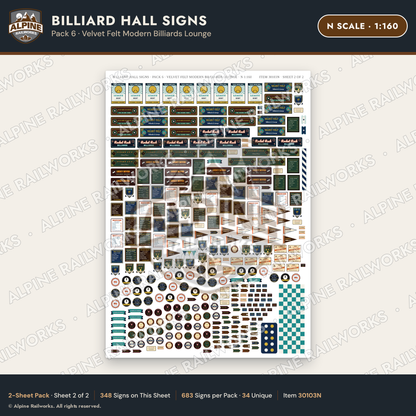 Alpine Railworks 30103N N Scale Billiard Hall Signs