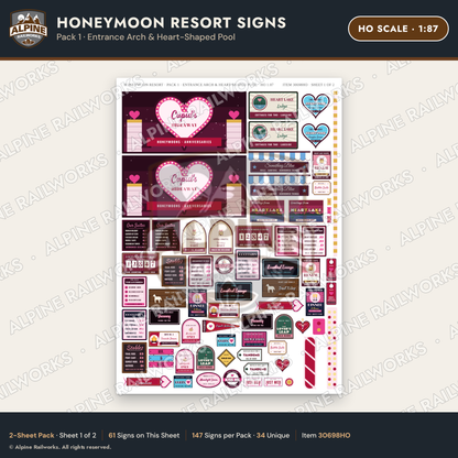 Alpine Railworks 30698HO HO Scale Honeymoon Resort Signs