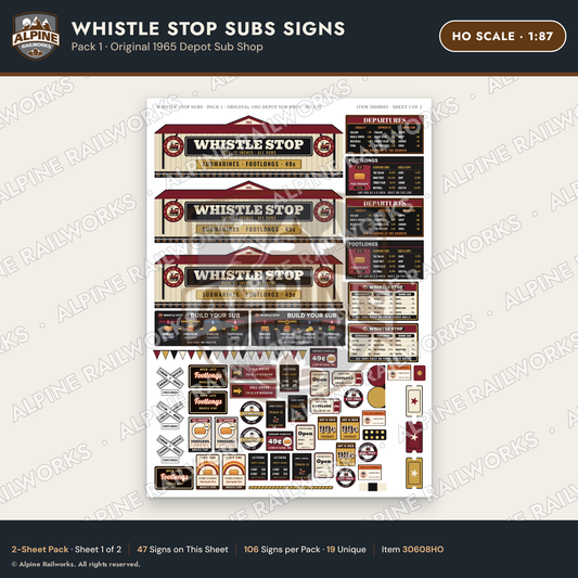 Alpine Railworks 30608HO HO Scale Fast Food Signs - Sub Shop