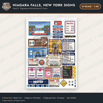 Alpine Railworks 31324O O Scale Niagara Falls NY Signs - Attractions