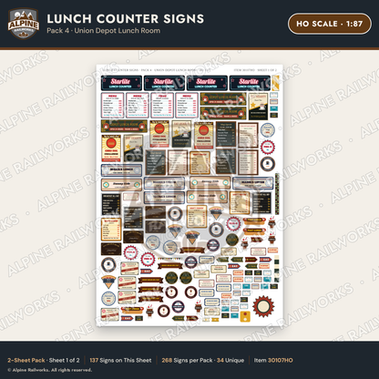 Alpine Railworks 30107HO HO Scale Lunch Counter Signs