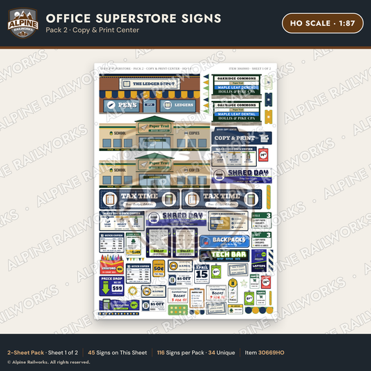 Alpine Railworks 30669HO HO Scale Office Superstore Signs - Copy