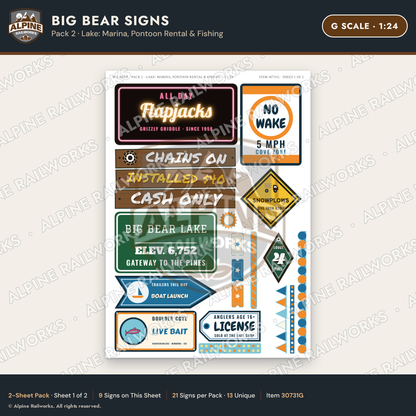 Alpine Railworks 30731G G Scale Tourist Signs - Big Bear Lake - Marina