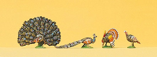 Preiser 10166 HO Scale Turkeys & Peacocks Figure Set pkg(4)