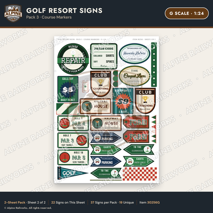 Alpine Railworks 30256G G Scale Golf Resort Signs - Course Markers