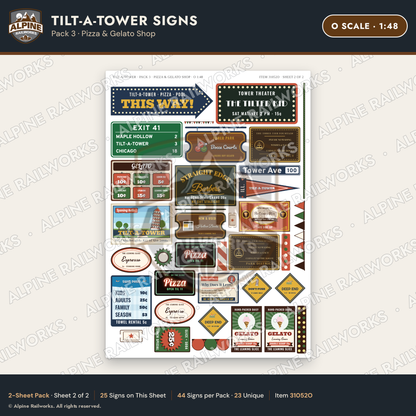 Alpine Railworks 31052O O Scale Roadside Signs - Leaning Tower