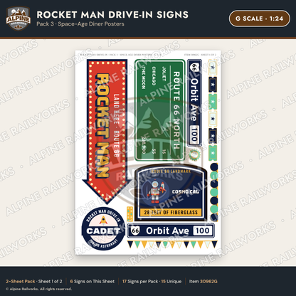 Alpine Railworks 30962G G Scale Roadside Signs - Spaceman Drive-In