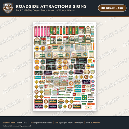 Alpine Railworks 30087HO HO Scale Roadside Attractions Signs