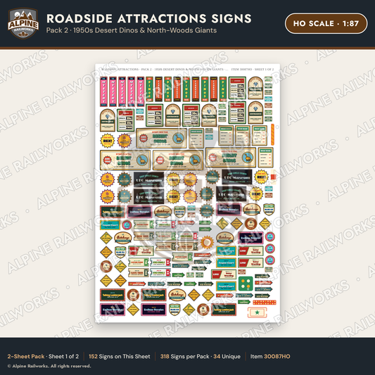 Alpine Railworks 30087HO HO Scale Roadside Attractions Signs