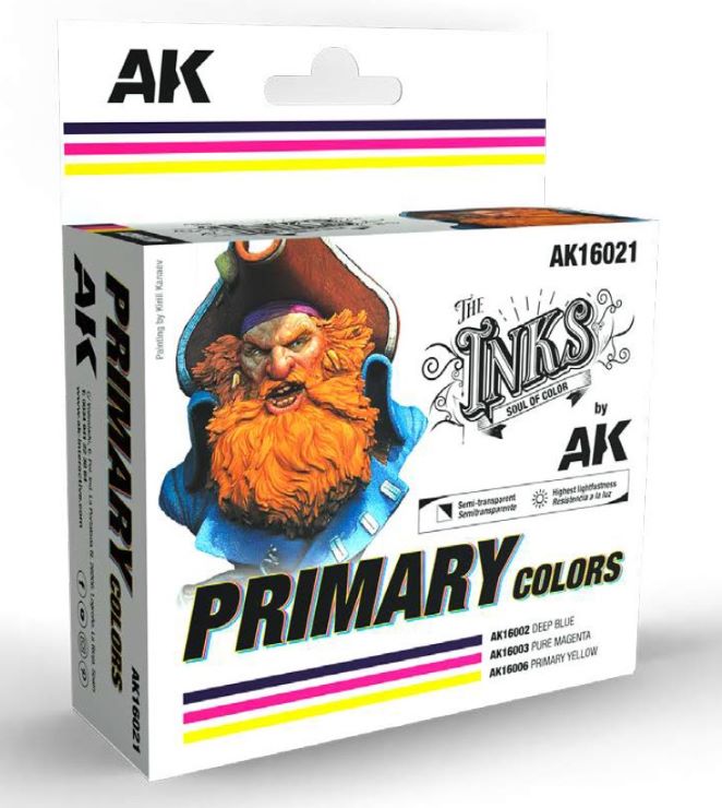 AK Interactive 16021 Inks: Primary Acrylic Set (3 Colors) 30ml Bottles