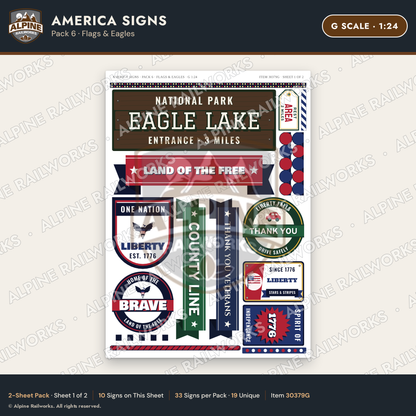 Alpine Railworks 30379G G Scale America Signs - Flags & Eagles