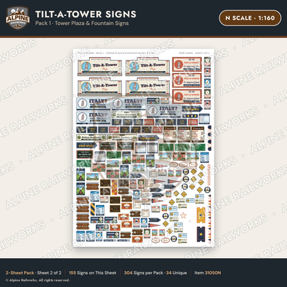 Alpine Railworks 31050N N Scale Roadside Signs - Leaning Tower