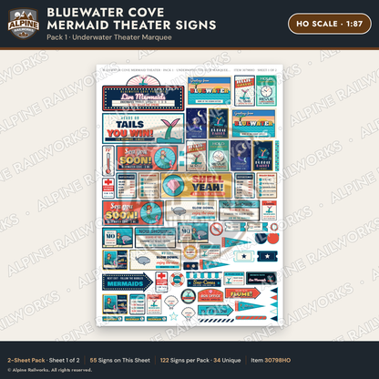 Alpine Railworks 30798HO HO Scale Roadside Signs - Mermaid Show