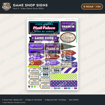 Alpine Railworks 30491G G Scale Game Shop Signs - Video Game Store