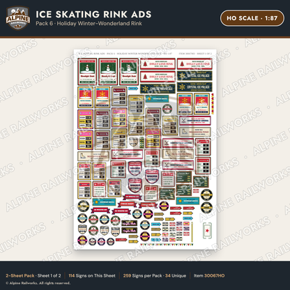 Alpine Railworks 30067HO HO Scale Ice Skating Rink Ads