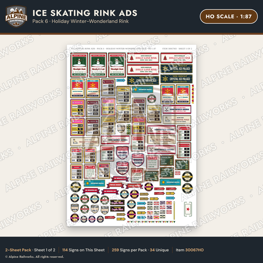 Alpine Railworks 30067HO HO Scale Ice Skating Rink Ads