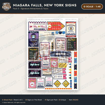 Alpine Railworks 31324O O Scale Niagara Falls NY Signs - Attractions