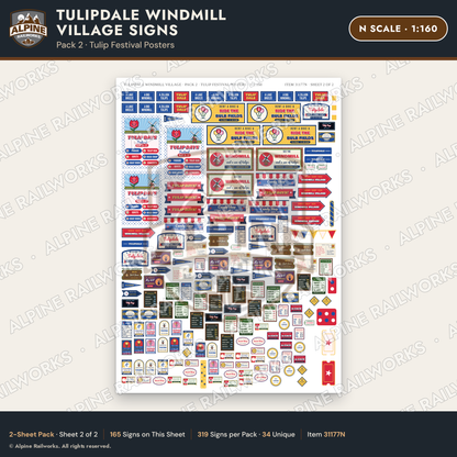 Alpine Railworks 31177N N Scale Roadside Signs - Windmill Village