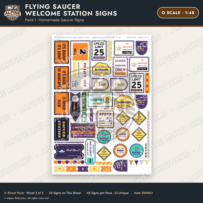 Alpine Railworks 31086O O Scale Roadside Signs - UFO Welcome Center