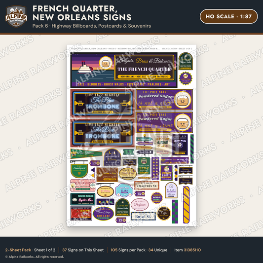 Alpine Railworks 31385HO HO Scale French Quarter Signs - Billboards