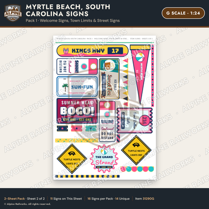 Alpine Railworks 31290G G Scale Myrtle Beach SC Signs - Welcome Signs