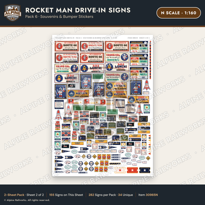 Alpine Railworks 30965N N Scale Roadside Signs - Spaceman Drive-In