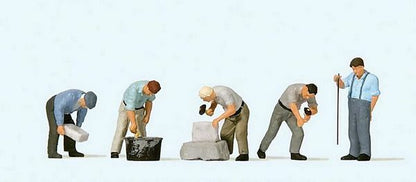 Preiser 10669 HO Scale Working at the Quarrystone Wall pkg(5)