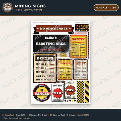 Alpine Railworks 30267G G Scale Mining Signs - Safety & Warning