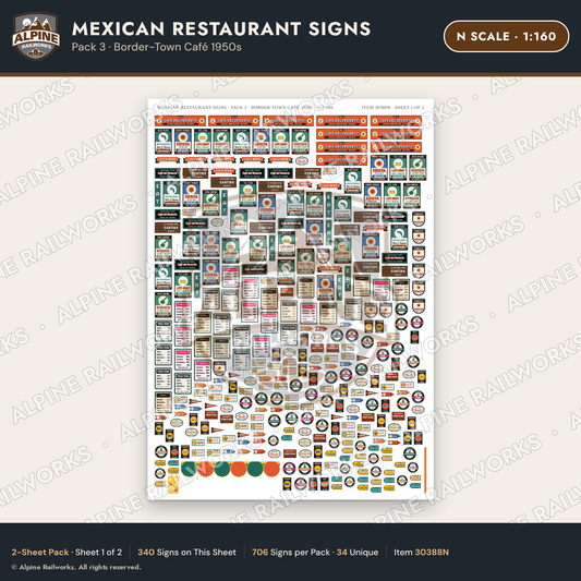 Alpine Railworks 30388N N Scale Mexican Restaurant Signs