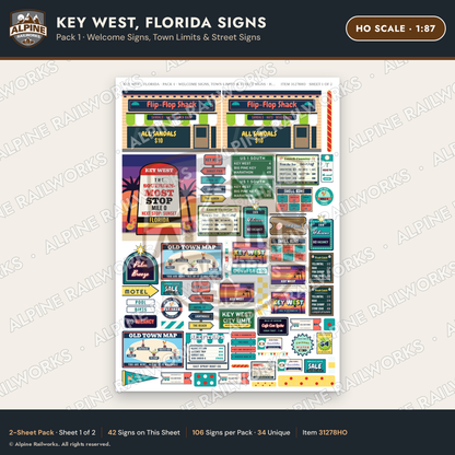 Alpine Railworks 31278HO HO Scale Key West FL Signs - Welcome Signs