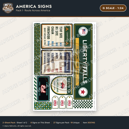 Alpine Railworks 30374G G Scale America Signs - Route Across America