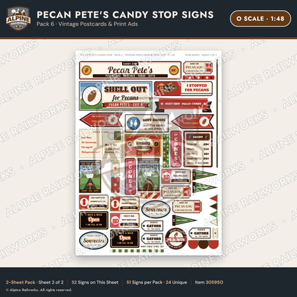 Alpine Railworks 30595O O Scale Roadside Signs - Pecan Candy Stop