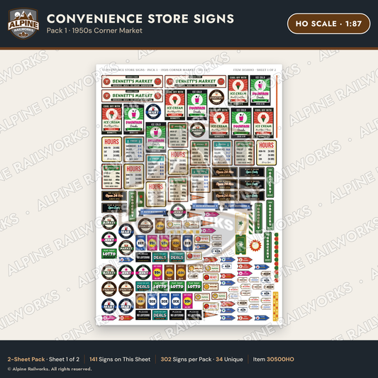 Alpine Railworks 30500HO HO Scale Convenience Store Signs