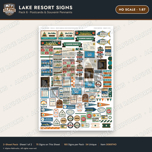 Alpine Railworks 30697HO HO Scale Lake Resort Signs - Postcards