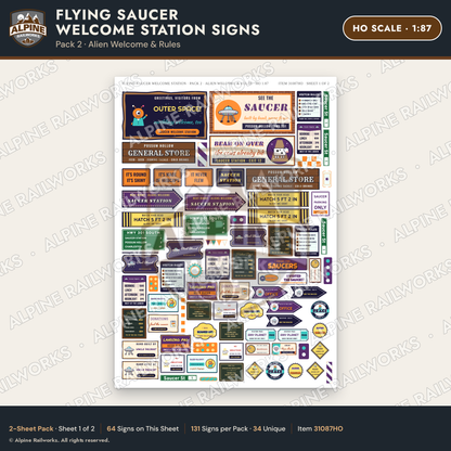 Alpine Railworks 31087HO HO Scale Roadside Signs - UFO Welcome Center