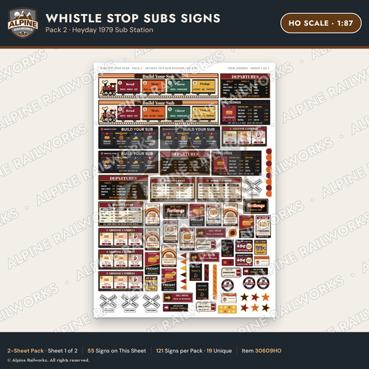 Alpine Railworks 30609HO HO Scale Fast Food Signs - Sub Shop