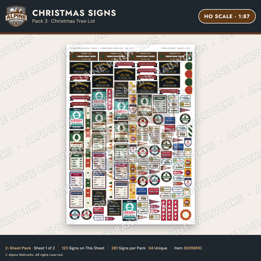 Alpine Railworks 30358HO HO Scale Christmas Signs - Christmas Tree Lot