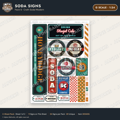 Alpine Railworks 30343G G Scale Soda Signs - Craft Soda Modern