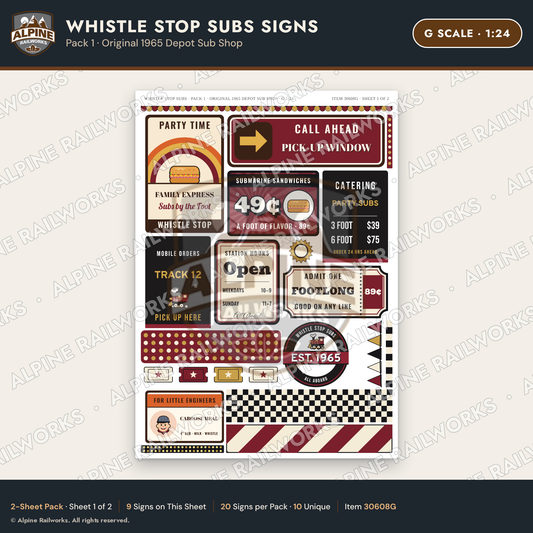 Alpine Railworks 30608G G Scale Fast Food Signs - Sub Shop