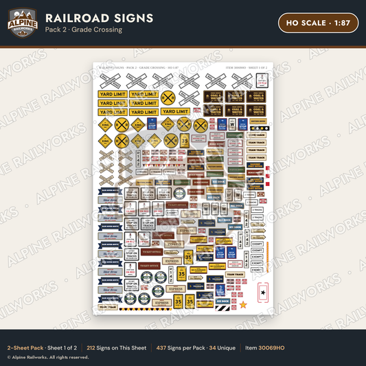 Alpine Railworks 30069HO HO Scale Railroad Signs - Grade Crossing