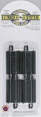 Bachmann 44412 HO Scale Straight Track w/Steel Rail & Black Roadbed - E-Z Track(R) -- 3" pkg(4)